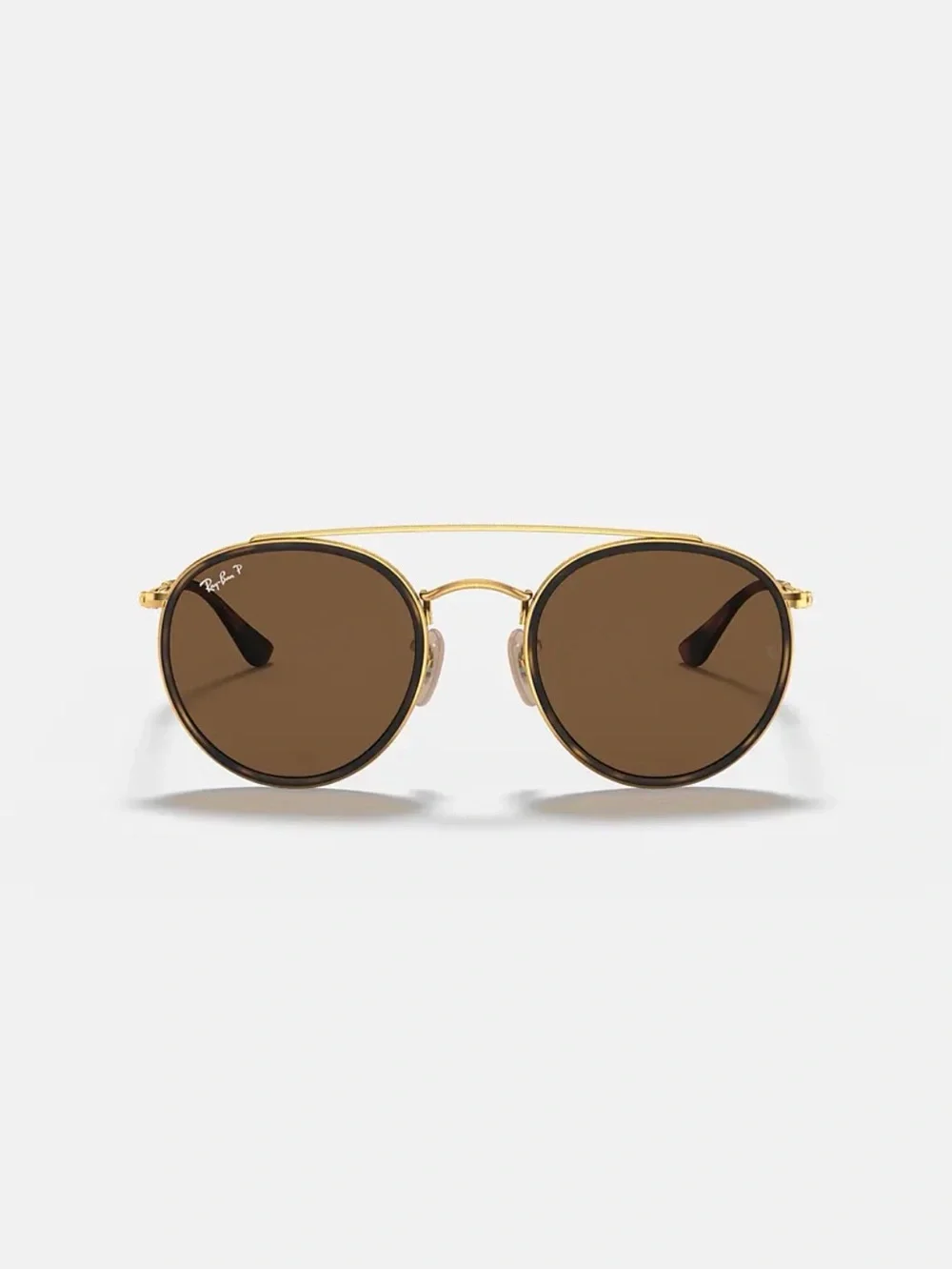 New w/o tags. Polarized Ray-Ban Round Double Bridge Sunglasses in Brown and Gold